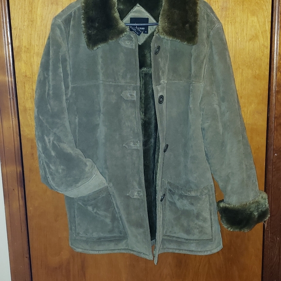 100% Leather DENNIS BASSO olive green women's coat - Picture 1 of 7